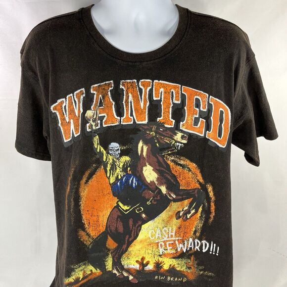 REASON BRAND T SHIRT MENS LARGE BLACK BROWN TIE DYE WANTED CASH REWARD HORSE NWT - Picture 1 of 12